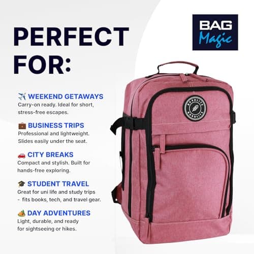 Bordlite Ryanair 40x20x25cm Underseat Cabin Backpack with Memory Foam Neck Pillow – Airline Approved Carry On Travel Bag for Ryanair, EasyJet & Jet2 – Lightweight Cabin Rucksack - Pink — view 4