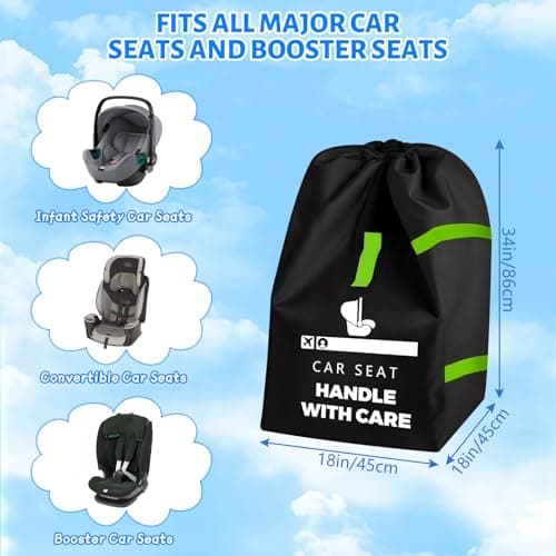 Car Seat Travel Bag for Airplane, Portable CarSeat Cover with Shoulder Strap, Premium Gate Check Bags Fits All Baby Infant Carriers & Booster & Convertible, Baby Air Travel Essentials (Black--A) — view 2