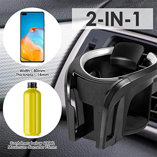 Tawveml Car Cup Holder Mount, 2 in 1 Adjustable Smart Phone Mount Bracket Stand Cradle Car Air Vent Cup Holder for Hot Drinks Compatible with Most Vehicles (Silver&Black) — view 2