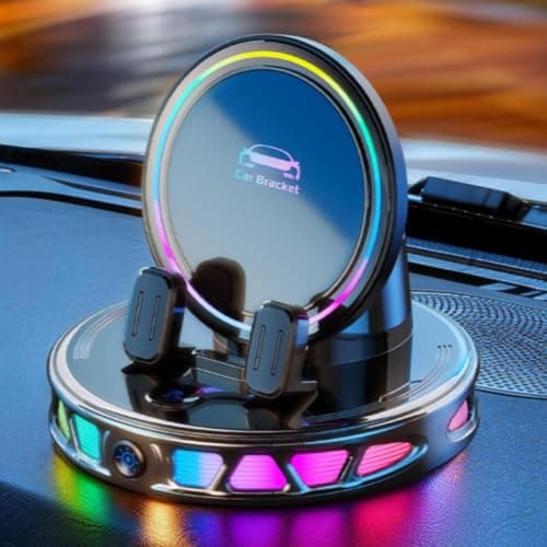 RGB Ambient Light Wireless Car Charger, 15W Auto-Clamping Wireless Charging Phone Holder with Vacuum Suction Cup, Fast Charging, 360° Rotating Car Mount Charger with 7-Color RGB Light — view 2