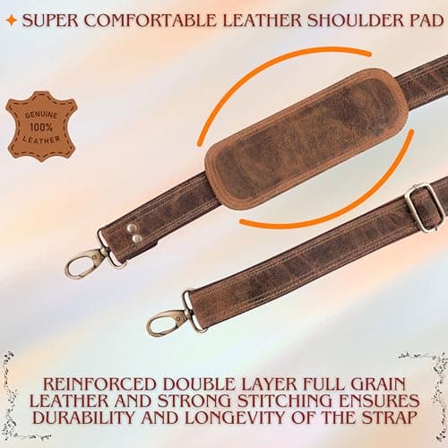 Hell Blues Bag Shoulder Strap - Genuine Leather with Brass Swivels Adjustable 57" Universal Replacement Strap for Laptop Bags, Luggage Duffel, Crossbody (145 cm) (Dark Brown) — view 2