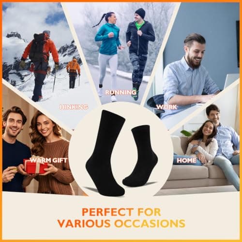Niofind Warm Thermal Socks for Men Women, Full Cushion Winter Socks, Crew Length Black Heavy Duty Heated Cotton Boot Sock for Work Outdoor Walking, Hiking, Running, 3/6 Pairs, Gifts for Men women — view 2