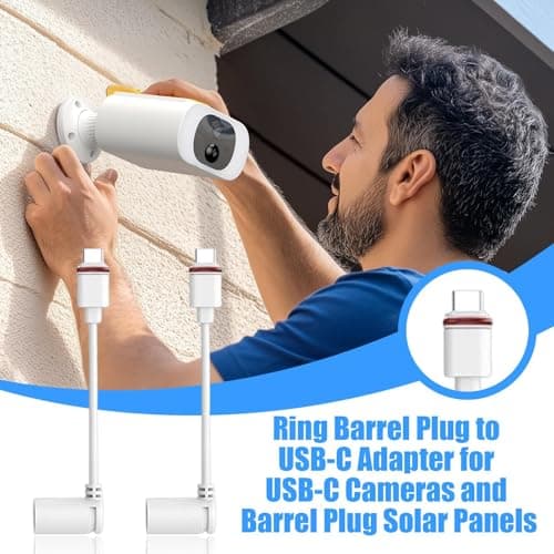 2pcs Barrel Plug to USB-C Adapter for Ring USB C Outdoor Cameras, Upgraded Barrel Adapter Compatible with Ring Solar Panel for Stick Up Cam and Spotlight Cam Pro — view 2