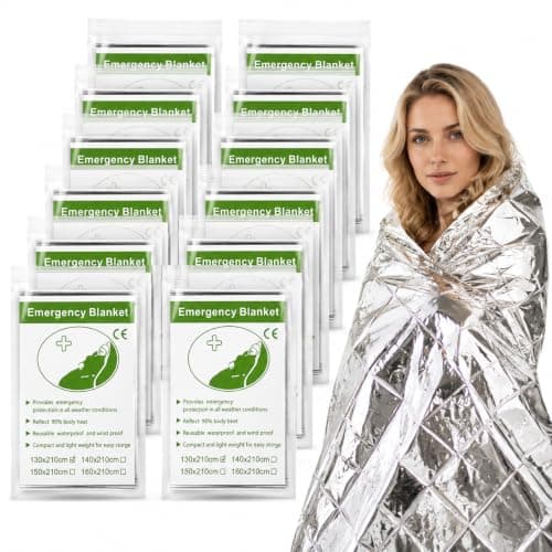 Emergency Thermal Foil Blankets 12-Pack, Survival Blanket 210cm x 130cm