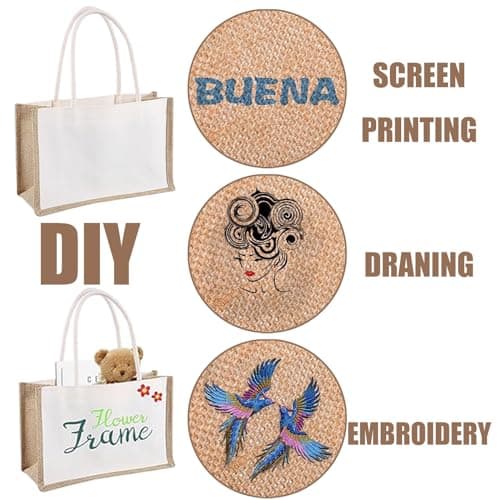 Natural Hessian Tote Bag With Cotton Handles - Reusable Burlap Jute Shopping for Picnic, Travel, Beach and Daily Life — view 6