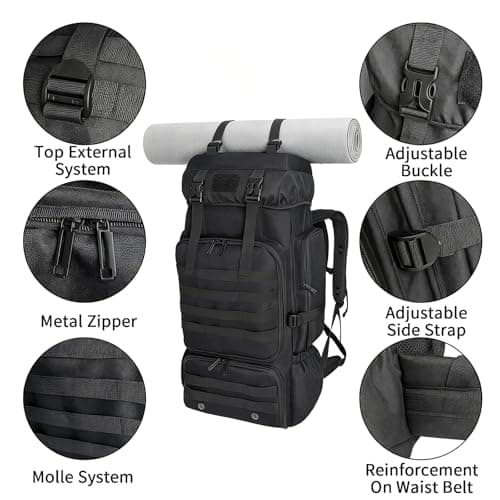Ogetok 80L Hiking Backpack Camping Rucksack With Shoe Pocket, 80 liters Large Capacity Outdoor Knapsack Travel Climbing Mountaineering Trekking Carry On Bag Backpacking for Men Women, Black — view 6
