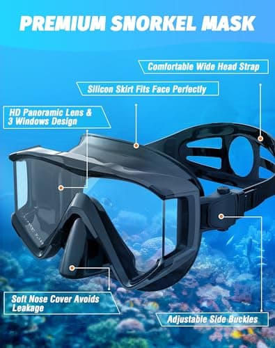 Zeligerstar Snorkel Set Adults, 3 Window Panoramic Mask, Anti-Fog Dry Top — view 3