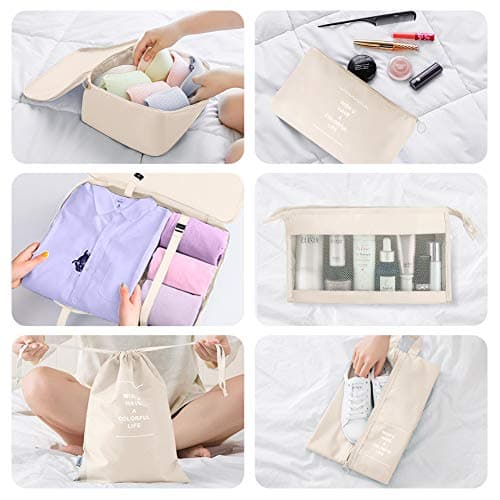 Packing Cubes for Suitcase,Geediar 9 PCS Travel Luggage Packing Organizers Waterproof Travel Essentials Bag Clothes Shoes Cosmetics Toiletries Storage Bags(c-Beige)… — view 3