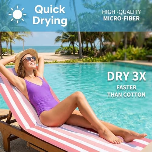 HEYDIUDIU Oversized 35x70 Inch Striped Beach Blanket Set, Quick Dry Sand-Free Microfiber Beach Mat with Matching Towel, Lightweight and Sand Free Mat for Beach and Camping Outdoor Use (Pink) — view 3