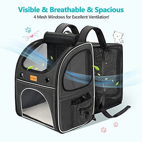 Morpilot Expandable Cat Carrier Backpack, Foldable Breathable Pet Rucksack with Hard Frame & Safety Leash, for Cats & Small Dogs Up to 9kg — view 6