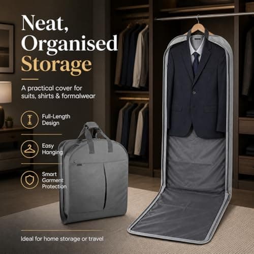Large Foldable Premium Garment Carrier Suit Duffel Bag With Adjustable Handles - Wardrobe, Jacket, Dress Cover Storage for Men's Travel (Dark Grey) — view 5