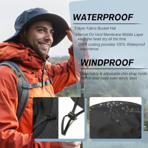 TOP-EX XL/XXL Fleece Lined Winter Sun Hat Men with Wide Brim, Waterproof Warm Safari Hats for Outdoor Hiking Fishing Walking & Windproof, Dark Grey, Oversized — view 4