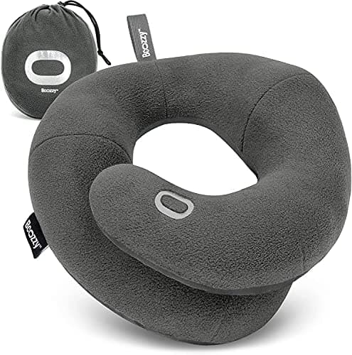 BCOZZY Travel Neck Pillow for Airplane, Head & Chin Support, Large Gray