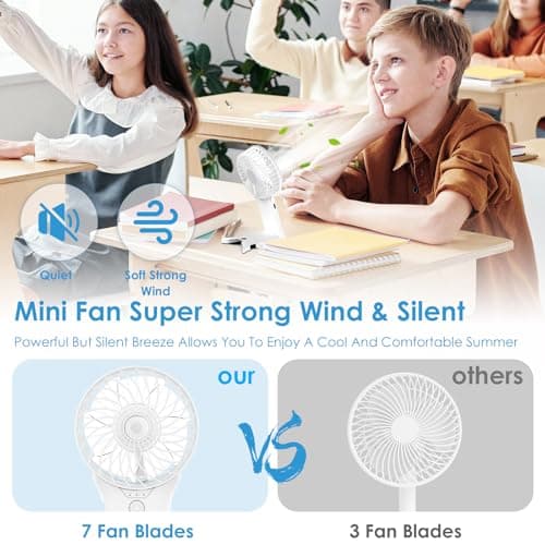 Bigqin Mini Portable Fan, USB Rechargeable F an with Mirror and Lanyard, 4 Speed Silent Battery Operated Hand held Fa n, Powerful Mini F a n for Home,Office,Travel and Outdoors — view 4