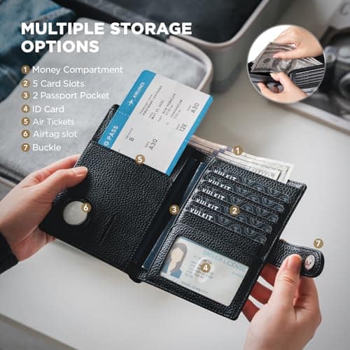 VULKIT Dual 2 Passport Holder Compatible with Airtag RFID Wallet — view 3