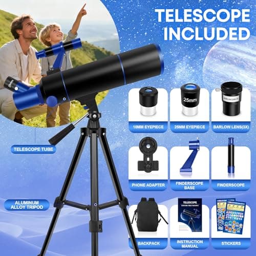 Dianfan Telescope for Kids & Adults, 80mm Aperture 500mm Professional Telescopes for Astronomy Adult, Portable Travel Telescope for Beginners with Tripod & Adapter, Stickers, Backpack — view 5
