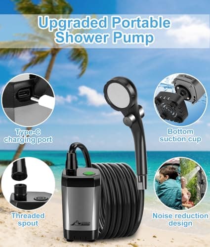 WADEO Portable Camping Shower, [10 Days Runtime] Rechargeable Battery Shower Pump, Outdoor Shower Kit for Beach, Pet, Travel, Car — view 6