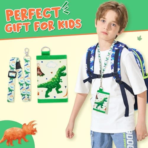 WAWSAM Kids Dinosaur Wallet - Trifold Toddler Wallet with Lanyard, Zippered Coin Pocket, Card Holders for Boys Ages 4-12 — view 5