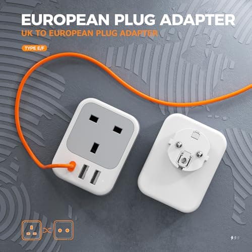 TESSAN UK to European Plug Adapter 2 Pack, Type E F EU Plug with USB C — view 2