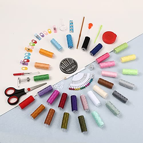 Sewing Kit,AUERVO 116 Premium Sewing Supplies with PU Case, 30 XL Thread Spools,Mini Sewing Kits for DIY, Beginners,Emergency,Kids,Summer Campers, Travel and Home, with Scissors,Thimble,Thread,Needle — view 5