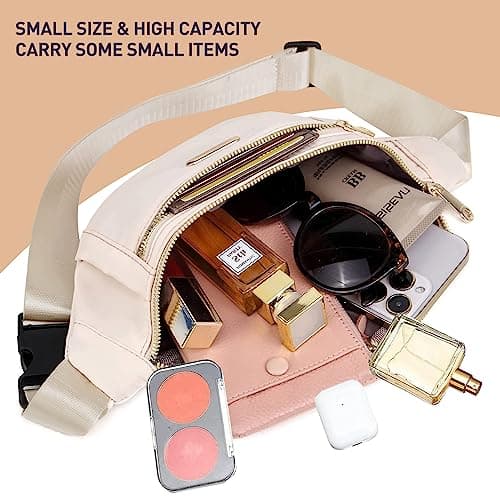 Yoolly Bum Bag for Women Men, Fashion Fanny Pack with 3 Zipper Pockets & Adjustable Strap, Lightweight Waist Bags for Travel, Running, Cycling, Hiking (Beige) — view 5