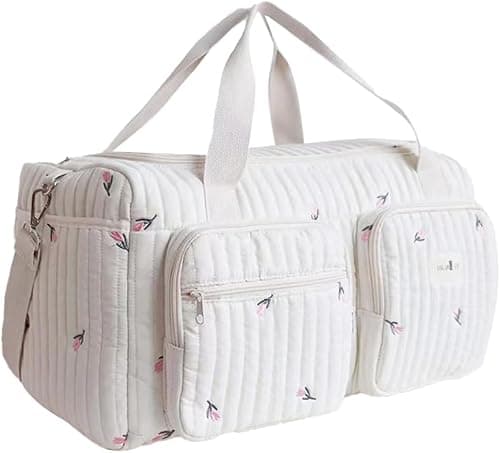 Hospital Bag for Women, Maternity & Baby Delivery Bag with Floral Quilted Design - Large Capacity Weekender Overnight Duffle Bag for Pregnancy, Labor, Travel & Weekend
