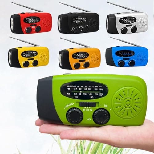 Portable Emergency Radio, Wind Up Solar Hand Crank Powered Weather Radio with AM/FM Tuner 2000mAh USB Phone Charger SOS Alarm LED Flashlight for Household Outdoor Camping Hiking (red) — view 2
