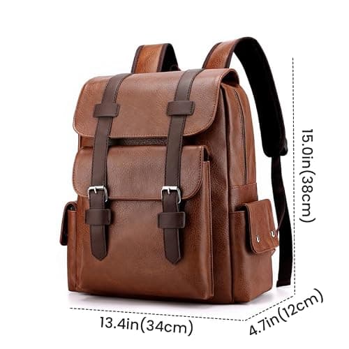 FUNSEED Backpack for Men, Large Capacity 15.6 Inch Laptop Bag, Vintage PU Leather Shoulder Bag for Travel, Work, light brown, L — view 2