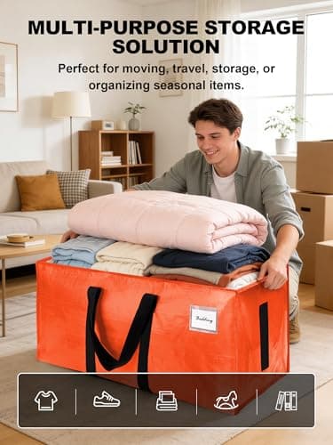 HOMESURE Supports 200lbs Heavy Duty Moving Bags - Strong Zipper & Wrap-Around Handles - Water-Resistant Storage Totes, Durable Alternative to Moving Boxes - 12 Pack - Orange — view 4