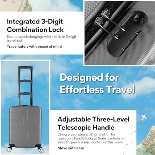 WORLD EXPLORER Dark Grey Cabin Suitcase 55x40x20cm, 34L ABS Shell, 4 Wheels — view 3