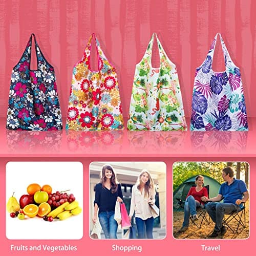 QINREN 4 Pack Foldable Reusable Shopping Bags — view 4