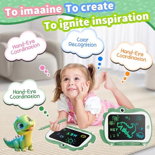 Genialba 8.5 inch Dinosaur LCD Drawing Tablet for Kids Colorful Screen Writing Board Toddler Toys Learning Educational Stocking Fillers Kids Gifts Drawing Pad for 2 3 4 5 6 Year Old Boys Girls(Green) — view 2