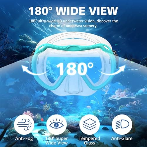 Snorkel Set Adults, Scuba Snorkelling Package with Anti-Fog,180° View Snorkelling Goggle,Dry Snorkel Mask for Adult Swimming Diving (Green) — view 5