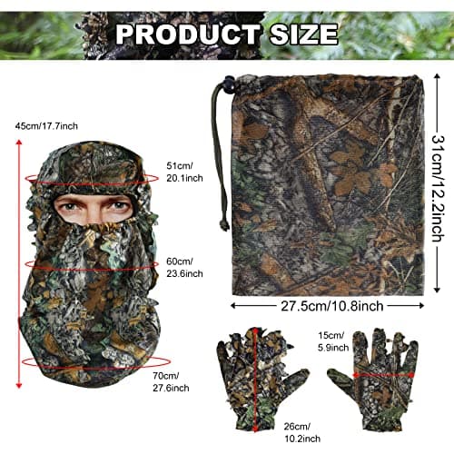 Zicac 5 Pcs Ghillie Suit, 3D Leaf Camouflage Uniform, Mask, Gloves, Storage Bag Set, Suitable for Outdoor Hunting, Wildlife Photography, CS Game — view 4