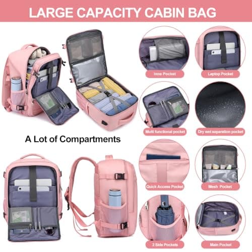 for New Ryanair Cabin Bags 40x30x20 Underseat Small Travel Backpack, Pink — view 4