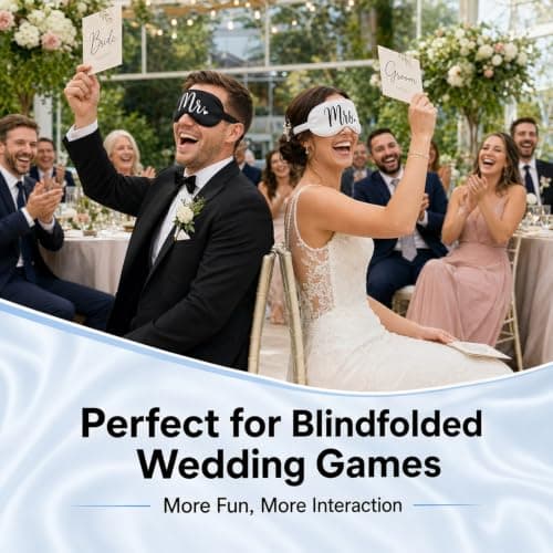 Mr and Mrs Sleep Mask,Blindfold Wedding Games for Reception,Couple Sleep Eye Mask,Wedding Night Bride to Be Sleep Mask,Honeymoon Just Married Black and White Gift Set — view 5