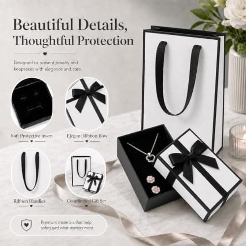 Gift Bag and Gift Box Set,7 x 9 x 3 cm Small White Jewellery Gift Box with Lid and Ribbon Bow,Gift Box with Soft Foam Insert for Rings,Earrings,Necklace,Birthdays and Weddings — view 4