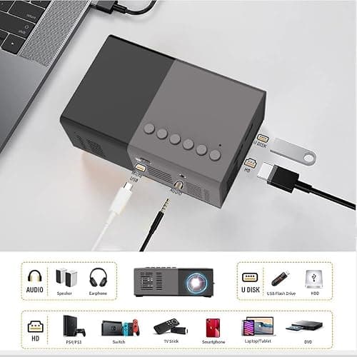 Mini Projector, Small Portable Projector .Suitable for children's gifts Video Projector, indoor video movies, and games. with Remote Control.Compatible for Smartphone, Laptop, PC (J9-H) — view 6