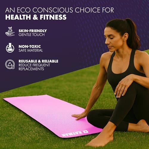 KAYMAN Yoga Mat – Multi-Purpose Extra Thick Foam Exercise Mats – Ideal Floor Mat for Pilates, Stretching, Resistance Workout & Therapy – Home & Gym Equipment Accessory (Pink) — view 5