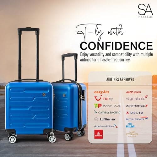 SA Products Cabin Suitcase, Easy Jet 45x36x20 Cabin Bag | Lightweight Hard Shell Carry-On Suitcase with Wheels, Telescopic Handle | Travel Luggage (Blue) — view 2