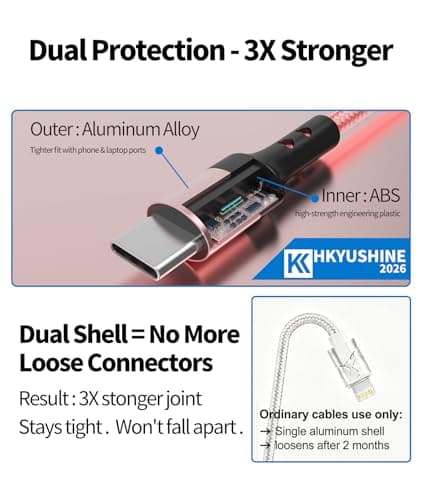 HKYUSHINE USB C Charger Cable, 5-Pack [3/3/6/6/10FT] 3.1A USB A to USB C Cable,Long Neck Reinforced Type C Charger Fast Charging for Samsung Galaxy, Google Pixel, LG, OnePlus, Moto G,iPhone 15/16/17 — view 3