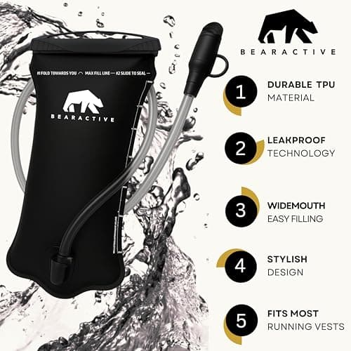 Bearactive Hydration Bladder, Water Bladder 2L for Running Backpack with BPA-Free TPU, Hydration Pack, Leak-Proof Water Pouch, No Plastic Smell – Hiking, Running, Cycling & Camping (Black, 2 Litre) — view 5