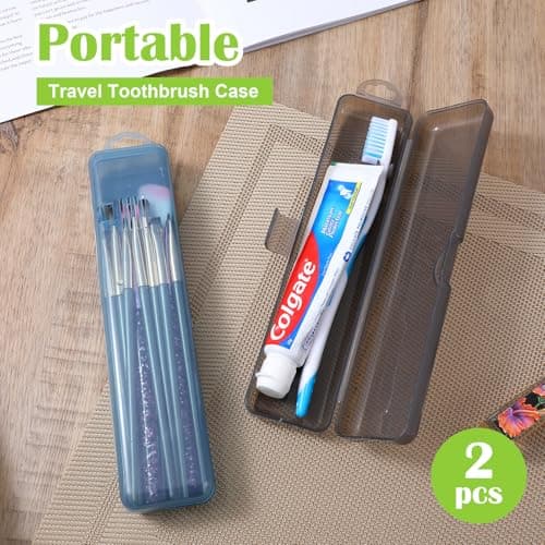 Classicseali 2 Pack Toothbrush Travel Holder, Travel Toothbrush Holder,Portable Plastic Toothbrushes Travels Holders with Secure Seal, 7.9 x 1.8 x 1.1 inches, Gray & Blue — view 5