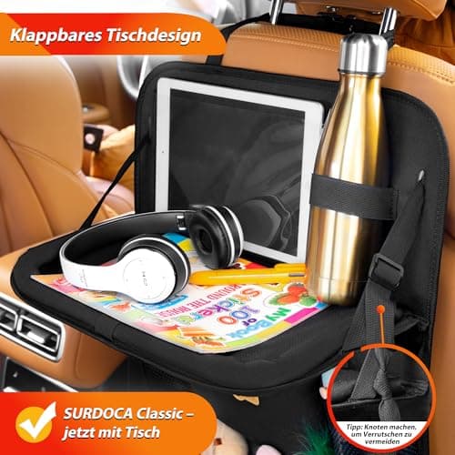 SURDOCA Car Seat Organiser Kids with Foldable Tray – Seat Storage with Touchable Tablet Pocket, Roadtrip Essentials – Fits Most Vehicles — view 2