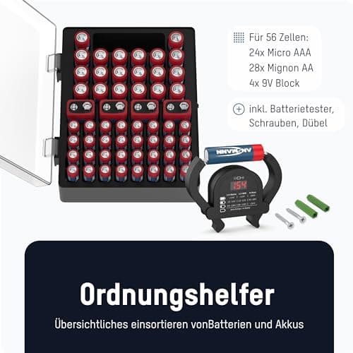 ANSMANN Battery Station [Pack of 1] Battery Storage Organiser Case for AA, AAA, and 9V Block Batteries Ideal For Storing Protecting Full and Empty Batteries - Battery Tester Included — view 3