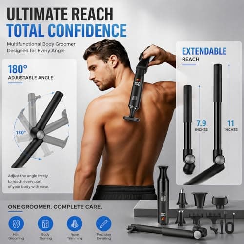Mens Back Shaver Body Trimmer, 5 in 1 Kit Electric Hair Groomer — view 3
