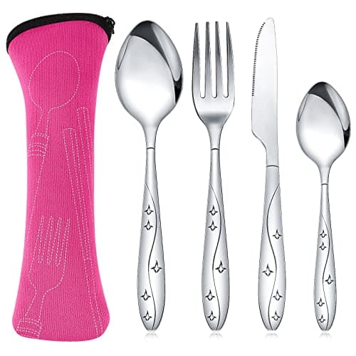 4 Pcs Cutlery Set, Camping Utensil Set, Knife and Fork Flatware Set
