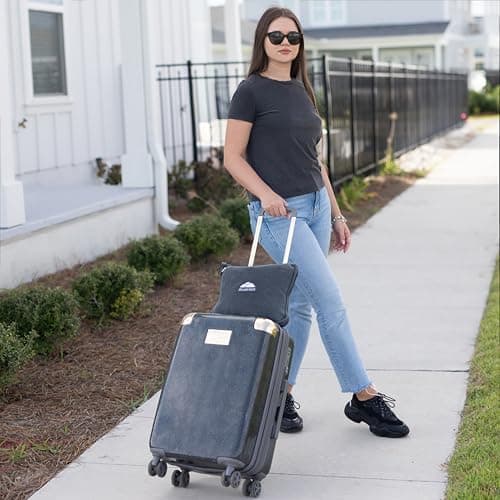 BlueHills Premium Soft Long Travel Blanket Pillow for Tall Airplane Flight Blanket Throw in Soft Bag case with Hand Luggage Belt & Backpack Clip Compact Pack Large Blanket Grey Gray T052 — view 6