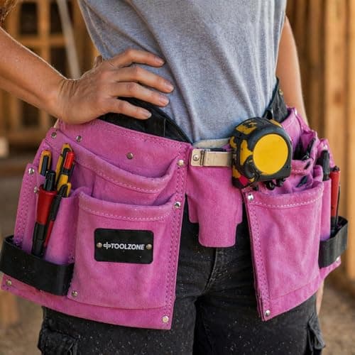 Dunnet Tools Pink 11 Pouch Tool Belt – Adjustable Work Belt with Multi Pocket Tool Organiser, Lightweight Utility Tool Storage with Hammer Loops & Tape Holder for DIY & Gardening — view 4