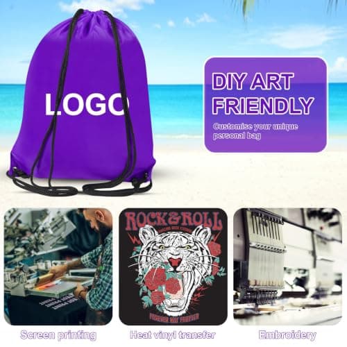 WESTWOOD FOX Drawstring Gym Bag String Bags Gym Sack Backpack PE Bags for Women Men Trainer Swimming Bag Travel Beach School Holidays Suitable for Sports,kids,Boys,Girls (Purple) — view 3